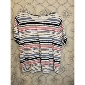 Women's Collection L‎ Blue Pink Stripes Short Sleeve Size 18